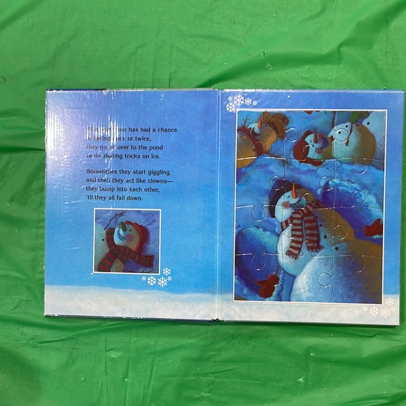 Snowman At Night Jigsaw PUZZLE  BOOK Christmas Caralyn Buehner Board Book RARE! - Picture 5 of 9